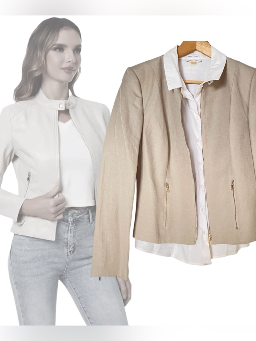 💘Calvin Klein 💘Women's Beige Lightweight Zip-Front Jacket